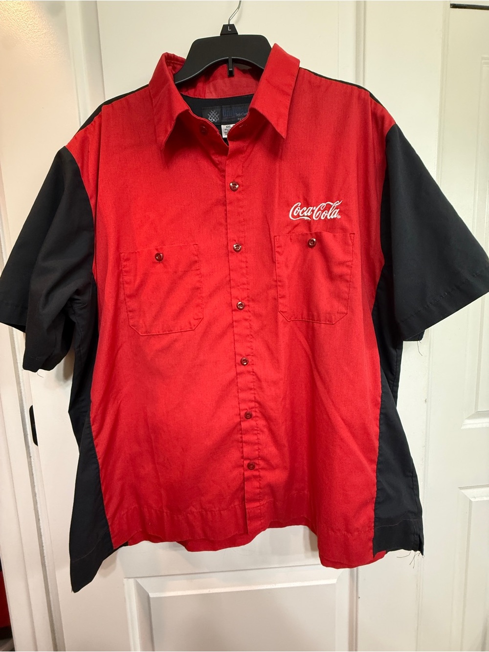 Coca Cola Men’s Red and Black Short-Sleeve Button-Down Work Shirt